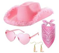 Generisch Juego de 4 sombreros de vaquero de color rosa, sombrero de vaquero para mujer, sombrero de vaquero rosa para mujer, sombrero de vaquera con gafas, sombrero de vaquera de 40 x 33 x 14 cm con