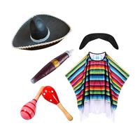 Generisch Juego de 6 ponchos mexicanos para hombre, poncho mexicano, carnaval, fiesta temática, poncho y sombrero, juego de fiesta temática, carnaval, ropa mexicana, juegos de disfraz