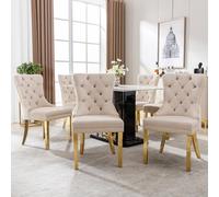 Generisch Juego de 6 sillas de comedor de terciopelo beige con aldaba de puerta, patas de soporte de acero inoxidable chapado en oro, gran comodidad, soporta hasta 150 kg, ideal para comedor y sala de