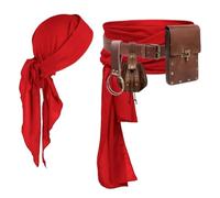 Generisch Juego de accesorios de pirata, bandana, banda para el pelo, faja y cinturón, capitán pirata, accesorio de disfraz, disfraz medieval, gran pañuelo para la cabeza, ropa renacentista, RD1