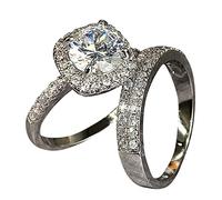 Generisch Juego de anillos de filigrana con diamantes de imitación geométricos, cuatro garras, anillo de compromiso, anillo solitario de circonita, 6, 10 anillos, cumpleaños infantil, 7, Cobre, Sin