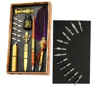 Generisch Juego de bolígrafos y tinta Quill Pen Set Caligrafía Antigüedad Dip Pen con tinta | Juego de tinta para caligrafía con plumas con puntas de repuesto, tinta, cera, sello de sellado, juego de