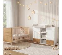 Generisch Juego de cambiador y cuna de madera natural para habitación de bebé