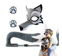 Generisch Juego de cosplay de lobo, accesorios de disfraz de animal, disfraz de lobo con una cubierta y un juego de cola, para carnaval, actuaciones escénicas y, Niño., Siehe Beschreibung
