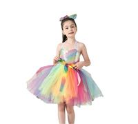 Generisch Juego de disfraz de ángel hecho a mano, falda de malla con lentejuelas arcoíris, pinza de pelo colorida, informal, juego de rol suelto, bonito juego de dos piezas (multicolor, 8-9 años)