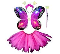 Generisch Juego de disfraz de mariposa para niños y niñas, 4 piezas, falda de tul, alas de mariposa, varita mágica y diadema, disfraz de hada para fiesta de cumpleaños, cosplay, carnaval, Halloween