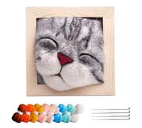 Generisch Juego de fieltro de aguja - madera, 4,33 pulgadas, fieltro de cabeza de gato, manualidades con aguja para principiantes, kit de manualidades portátil, juego de escultura para artes de