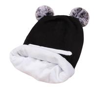 Generisch Juego de gorro de piel con gorro para niña y niño con cuello cálido para niños, gorro de punto cálido para clima frío, Negro , Talla única