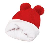 Generisch Juego de gorro de piel con gorro para niña y niño con cuello cálido para niños, gorro de punto cálido para clima frío, rojo, Talla única