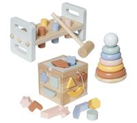Generisch Juego de juguetes de madera para niños a partir de 18 meses - Dados de motricidad, juego de martillo y pirámide apilable en colores pastel, juguete educativo para promover la motricidad, la