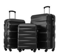 Generisch Juego de maletas rígidas, maleta con ruedas, maleta de viaje, equipaje de mano, 4 ruedas, material ABS, cerradura aduanera, color negro