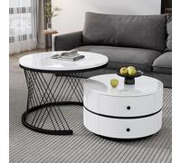 Generisch Juego de mesa de cocina de 2 piezas, diseño nido, color blanco, efecto mármol brillante, 2 cajones, 30 kg de carga, elegante mueble para salón y concepto de espacio flexible (60 x 60 x 46 cm