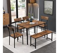 Generisch Juego de mesa de comedor de diseño industrial con 4 sillas y banco. Juego de 6 robustos de madera y acero con alta resistencia para cocina, comedor o sala de estar