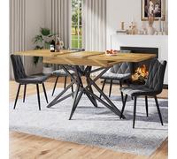 Generisch Juego de mesa de comedor extensible de 120/160 x 80 x 66,1 cm, con 4 sillas de comedor de terciopelo gris oscuro, tablero de fibra de densidad media con diseño de nogal, patas de metal para
