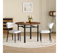 Generisch Juego de mesa redonda con 2 sillones de poliuretano blancos, 100 cm de diámetro, mesa en imitación de madera con incrustaciones de cristal, para 4-6 personas, adecuado para comedor, cocina