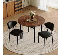 Generisch Juego de mesa redonda de 100 cm de diámetro en imitación de madera con 2 sillones de poliuretano negro con respaldo curvado, para comedor, cocina, salón, adecuado para 4-6 personas
