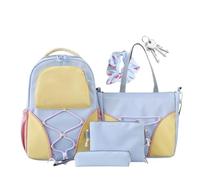 Generisch Juego de mochila escolar de 4 piezas, estuche para lápices, mochila de gran capacidad para estudiantes y adolescentes, para la escuela, estudio, libros de texto, lecciones, compras, azul