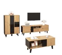 Generisch Juego de muebles de salón de 3 piezas con mueble de TV, aparador y mesa de centro. Diseño moderno, mucho espacio de almacenamiento e iluminación LED. Duradero, fácil de limpiar y