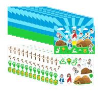 Generisch Juego de pegatinas de escenas de Pascua, papel, 21 x 14,5 cm, 25 piezas, dibujos animados de Jesús de la historia de la resurrección, 12 pegatinas + 12 tarjetas de fondo + cubierta