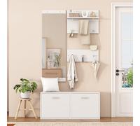 Generisch Juego de perchero de 4 piezas con espejo y zapatero, organizador compacto para pasillo, alta capacidad de carga de 100 kg, tablero de partículas blanco, diseño fácil de montar