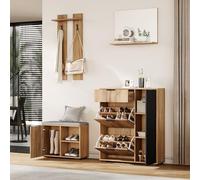 Generisch Juego de perchero de pared con zapatero, espejo, 1 cajón, 2 ganchos, 4 puertas, color negro natural, 140 x 35 x 139 cm