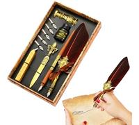 Generisch Juego de plumas vintage con plumas antiguas para escribir, incluye pluma, tinta, puntas de repuesto,