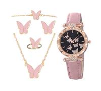 Generisch Juego de relojes de para mujer (5 unidades) | Correa de piel de imitación, 5 cm de diámetro, 40 g | Simple Casual Wristwatch with Butterfly Numerals | Pin Buckle, Screw-Down (sin