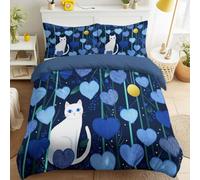 Generisch Juego de ropa de cama de 200 x 200 cm, diseño de animales botánicos, diseño de gatos, corazones y hojas, no necesita planchado ni arrugas, funda nórdica estampada con cremallera para adultos