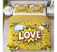 Generisch Juego de ropa de cama de 220 x 240 cm - American Trend Corazón Estrella Letras Juego de cama de microfibra, no necesita planchado y no se arruga, funda nórdica con cremallera + funda de