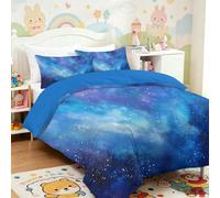 Generisch Juego de ropa de cama infantil, diseño de cielo estrellado, color azul nebuloso, suave microfibra, funda nórdica para niños y niñas, cama de matrimonio, 3 piezas, juego de cama de 220 x 240