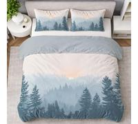Generisch Juego de ropa de cama minimalista con diseño de bosque tranquilo y atardecer, 200 x 220 cm, 3 piezas, funda nórdica de microfibra con 2 fundas de almohada de 80 x 80 cm, color azul