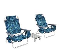 Generisch Juego de sillas de Playa y Mesa, PVC, Aluminio, Esponja, Marine, (60-101) x 68 x (84-29) cm