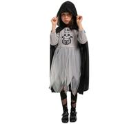 Generisch Juego de vestido de Halloween para niña, para festival, escenario, actuación, juego de rol, cosplay, disfraz de princesa, hada, magia, noche, baile, castillo musical, fantasma (gris, 3-4