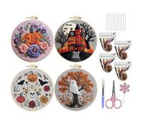 Generisch Juegos de bordado de Halloween para adultos, juego de bordado de Halloween espeluznante con diseño de calabaza, juego de costura con instrucciones para familiares, hijos, hijas, marido