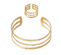 Generisch Juegos de joyas de oro - Juego de joyas para mujer, anillo y pulsera, elegante diseño triple para uso diario y ocasiones festivas