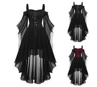 Generisch Juegos de sombras nocturnas: vestido gótico medieval. Color rojo vino aterciopelado, hombros descubiertos con vuelo de mangas de murciélago, escote con encaje que envuelve misticismo