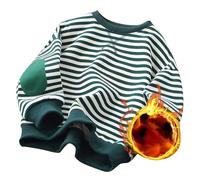 Generisch Jungen Mädchen Klassisches Gestreiftes Sweatshirt Rundhals Langarm Dickes Warmes Hemd Lässiger Fleecepullover Tops Pullover Tops (Green, 13-14 Years)