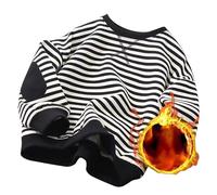 Generisch Jungen Mädchen Klassisches Gestreiftes Sweatshirt Rundhals Langarm Dickes Warmes Hemd Lässiger Fleecepullover Tops Pullover Tops (Black, 3-4 Years)