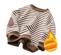 Generisch Jungen Mädchen Klassisches Gestreiftes Sweatshirt Rundhals Langarm Dickes Warmes Hemd Lässiger Fleecepullover Tops Pullover Tops (Brown, 13-14 Years)