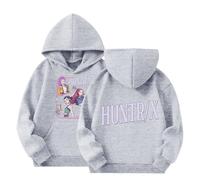 Generisch K Pop Casual Hoodie mit Anime Print Langarm Kapuzenshirt für Jungen Mädchen Mode Hip Hop Hoody Tops Lustige Sweatshirt Demon Hunters Streetwear Sport Hoodies 2-14 Jahre, 01-Light Gray, 7-8