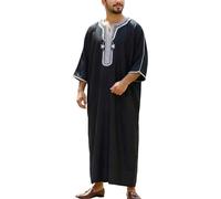 Generisch Kaftan Abaya Musulmanes Árabes Islámicos Ropa 3/4 Mangas Cuello en V Rayas Estampado Suelto Largo Túnica Casual Cómodo Jilbab Árabe Disfraz Árabe, 01 negro, XXL