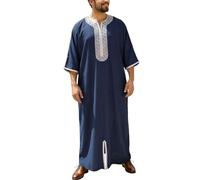 Generisch Kaftan Abaya Musulmanes Árabes Islámicos Ropa 3/4 Mangas Cuello en V Rayas Estampado Suelto Largo Túnica Casual Cómodo Jilbab Árabe Disfraz Árabe, marine, XXL