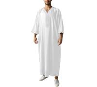 Generisch Kaftan Abaya Musulmanes Árabes Islámicos Ropa 3/4 Mangas Cuello en V Rayas Estampado Suelto Largo Túnica Casual Cómodo Jilbab Árabe Disfraz Árabe, Blanco, S