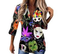 Generisch Karneval Damen-Oberteile mit Pailletten-Aufdruck, V-Ausschnitt, glitzernde Blusen, lockere, langärmelige, glänzende Hemden für Feiertage, Abend, Party (White, L) Karneval Kostüm