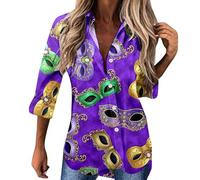 Generisch Karneval Damen-Oberteile mit Pailletten-Aufdruck, V-Ausschnitt, glitzernde Blusen, lockere, langärmelige, glänzende Hemden für Feiertage, Abend, Party (Gold, XL) Karneval Kostüm