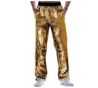Generisch Karneval Herren Karneval Spezial Glitzer Lässige Hose mit weitem Bein Festival Mode Außenhandel Lockere Bequeme Hose (Gold, XXL) Karneval Kostüm