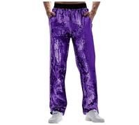 Generisch Karneval Herren Karneval Spezial Glitzer Lässige Hose mit weitem Bein Festival Mode Außenhandel Lockere Bequeme Hose (Purple, XXL) Karneval Kostüm