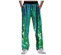 Generisch Karneval Herren Karneval Spezial Glitzer Lässige Hose mit weitem Bein Festival Mode Außenhandel Lockere Bequeme Hose (Green, S) Karneval Kostüm
