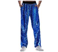 Generisch Karneval Herren Karneval Spezial Glitzer Lässige Hose mit weitem Bein Festival Mode Außenhandel Lockere Bequeme Hose (Blue, L) Karneval Kostüm