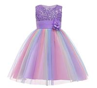 Generisch Karneval Kinder Mädchen Blumen Prinzessin Bräutigam Pageant Abendkleid Geburtstag Party Brautkleid (Purple, 8-9 Years) Karneval Kostüm